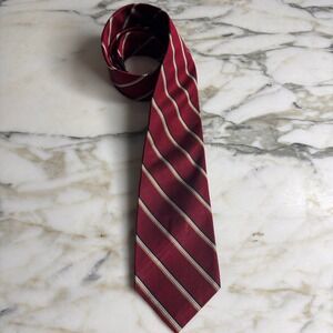Barneys New York Necktie Mens OS Burgundy REPP Gold Striped Silk England